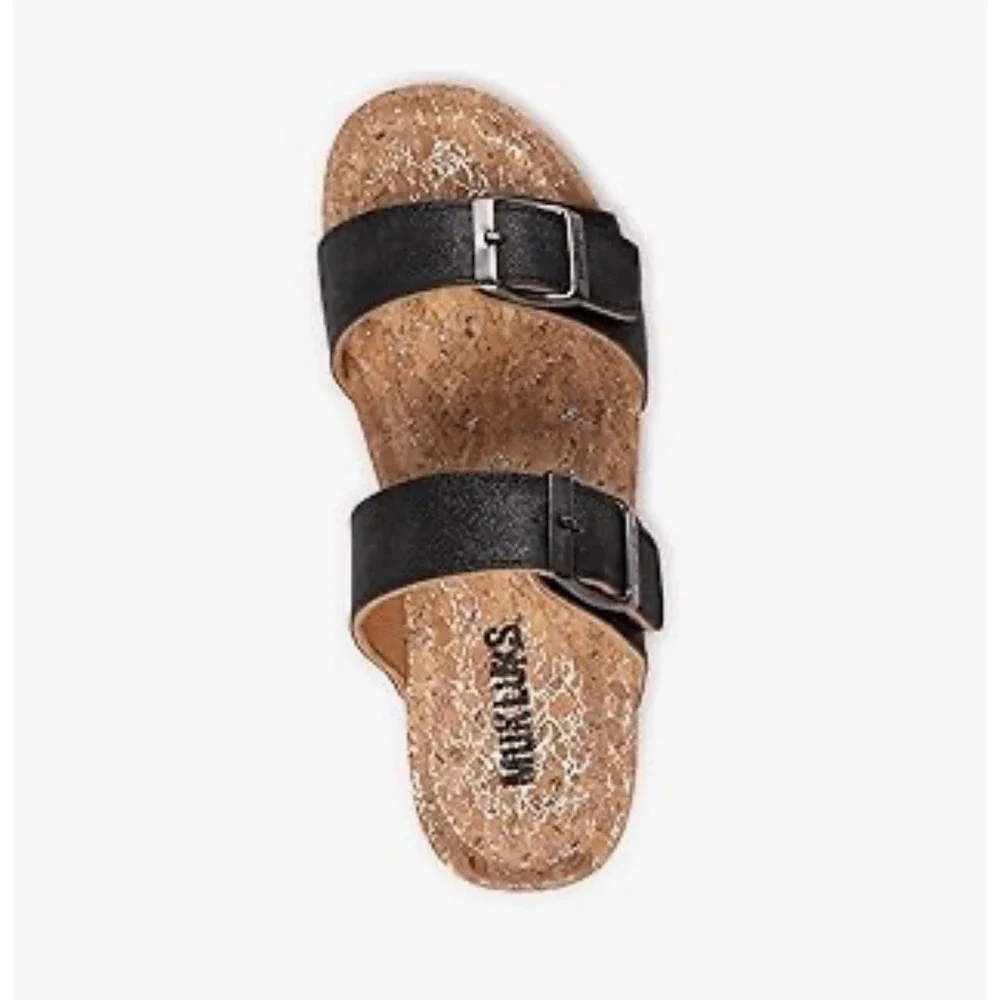 NEW Muk Luks Women's Adjustable Buckle Slide Sandals Black Cork Size 6 - Picture 5 of 11